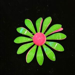 Vintage 1960’s Green and Pink Enamel Floral Brooch